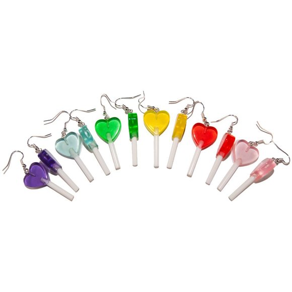 3/$25 Blue Lollipop Heart Earrings Clear Resin Lightweight Hypoallergenic 925 - Picture 2 of 5